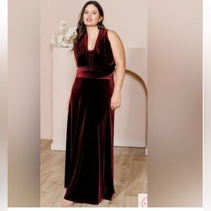Revelry Micah Convertible Velvet Draped Maxi Dress in Burgundy